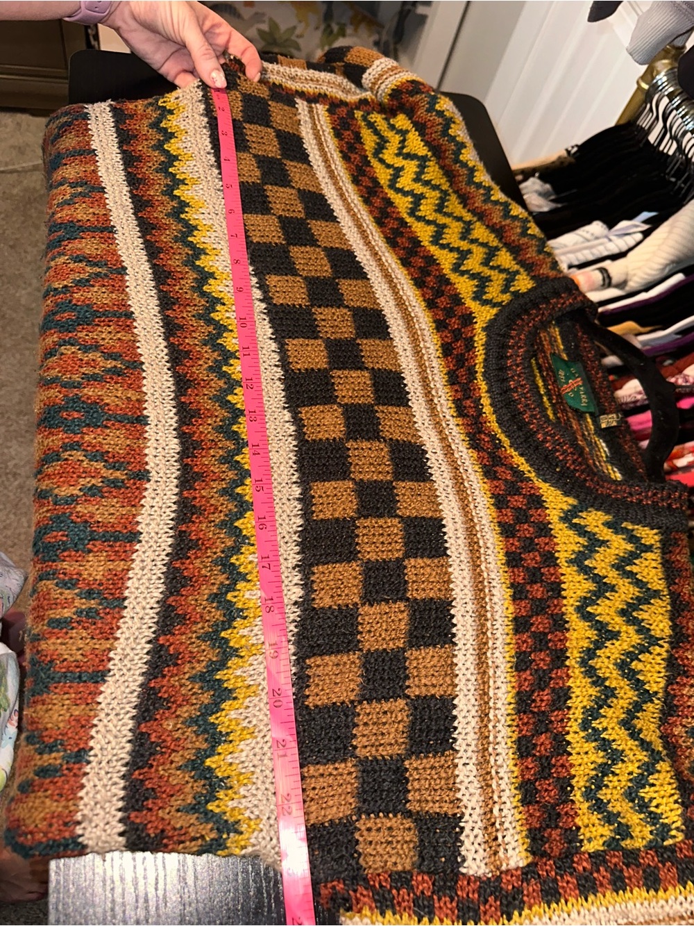 Gaeltarra Linen Blend Mens Crewneck Striped 
Sweater in Brown, Rust & Mustard - Picture 8 of 9